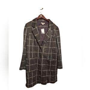 Cato Plus SZ 20W Charcoal  Gray Windowpane Plaid Coat Longline Blazer Jacket NWT